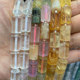 Natural Crystal Lemon Rose Quartz Citrine Prehnite Stone Beads 15'' Column
