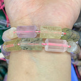 Natural Crystal Lemon Rose Quartz Citrine Prehnite Stone Beads 15'' Column