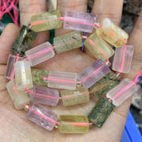Natural Crystal Lemon Rose Quartz Citrine Prehnite Stone Beads 15'' Column