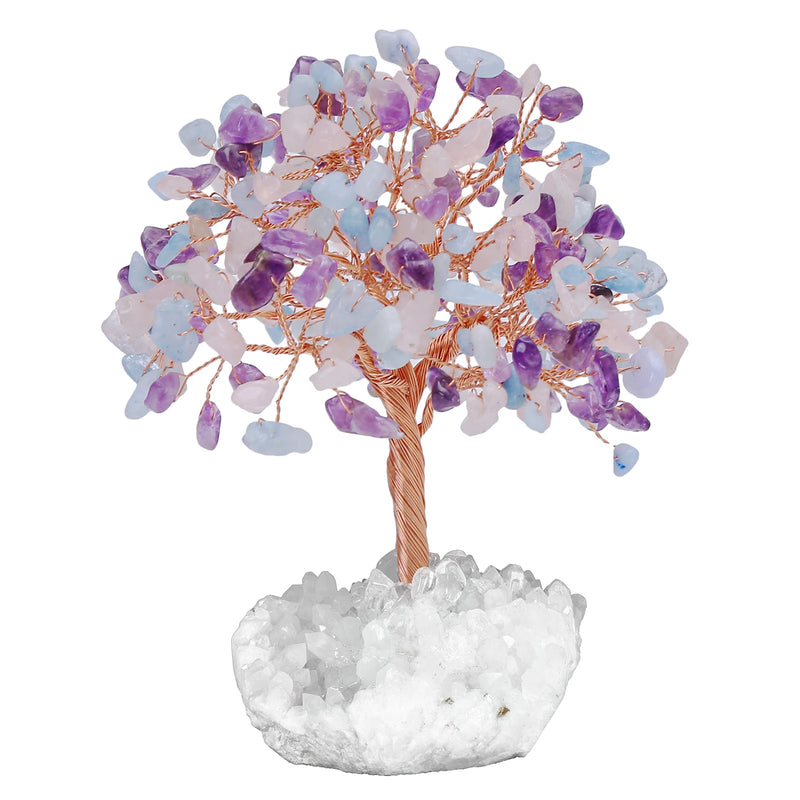 Natural Crystal Money Tree With Rock Quartz Cluster Base Fengshui Decoration