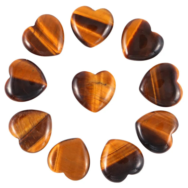 20mm Heart Opal Rose Quartz Tiger's Eye Stone Agate Chakra Healing