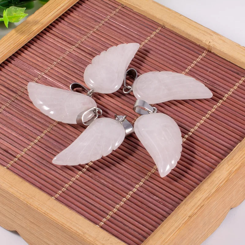 Crystal Opal Rose Quartz Tiger's Eye Angel Wings Pendants Charms for DIY Jewelry