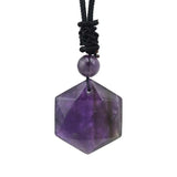 Crystal Pendant Necklace Faceted Hexagon Sand Purple Pink Quartz Stone