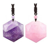 Crystal Pendant Necklace Faceted Hexagon Sand Purple Pink Quartz Stone