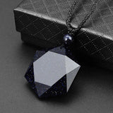 Crystal Pendant Necklace Faceted Hexagon Sand Purple Pink Quartz Stone