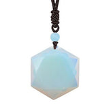 Crystal Pendant Necklace Faceted Hexagon Sand Purple Pink Quartz Stone