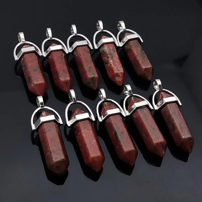 Crystal Pendant Stone Pendulum Hexagon Pillar Bullet Charms for Jewelry Making