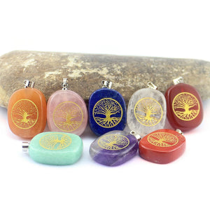 Crystal Pendant - Reiki Healing Chakra Stone Tree of Life - Amethyst Pink Quartz