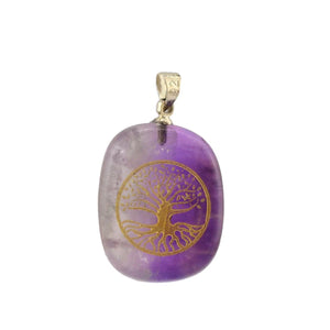 Crystal Pendant - Reiki Healing Chakra Stone Tree of Life - Amethyst Pink Quartz