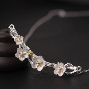 Natrl Crystal Plum Bossom Necklce 925 Sterling Silver Flower Clavicle Necklace