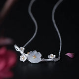 Natrl Crystal Plum Bossom Necklce 925 Sterling Silver Flower Clavicle Necklace