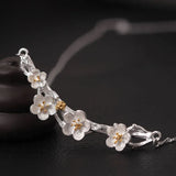 Natrl Crystal Plum Bossom Necklce 925 Sterling Silver Flower Clavicle Necklace