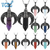 Crystal Quartz Amethyst Ox Horn Column Pendants Charms Healing Necklaces
