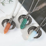 Crystal Quartz Amethyst Ox Horn Column Pendants Charms Healing Necklaces
