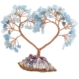 Crystal Quartz Heart Money Tree on Amethyst Base for Luck Wealth Decor