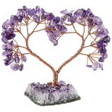 Crystal Quartz Heart Money Tree on Amethyst Base for Luck Wealth Decor