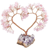 Crystal Quartz Heart Money Tree on Amethyst Base for Luck Wealth Decor