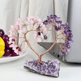 Crystal Quartz Heart Money Tree on Amethyst Base for Luck Wealth Decor