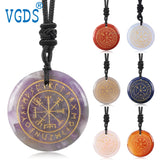 Crystal Quartz Goethe Futhark Runes Viking Compass Vegvisir Pendant Necklace