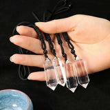 Crystal Quartz Necklace Double Point Pendant Stone Collar Woman Man Healing