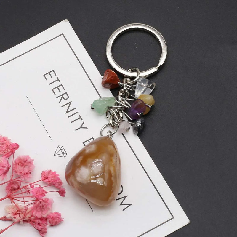 Crystal Quartzs Sakura Agate Keychains for Jewelry Backpack Gift