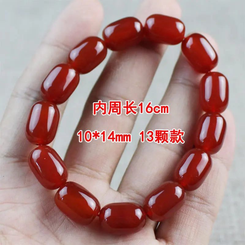 Crystal Red Agate Bracelet Barrel Beads Men Women Couple Jewelry