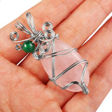 Crystal Reiki Tiger's Eye Rose Quartz Green Agate Beads Oval Pendant