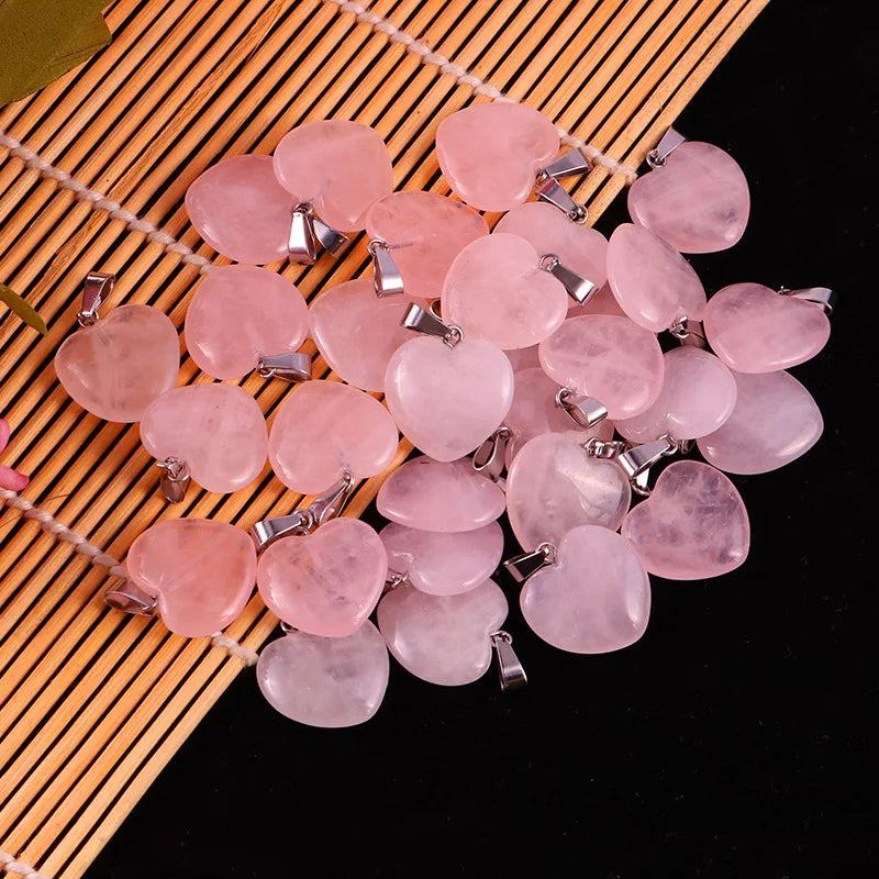 Rose Quartz Crystal Heart Pendants for Jewelry Making