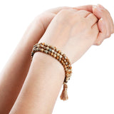 3-Layer Crystal Beaded Bracelet with Tassels Charms