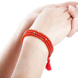 3-Layer Crystal Beaded Bracelet with Tassels Charms