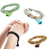 3-Layer Crystal Beaded Bracelet with Tassels Charms