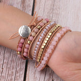 Pink Quartz Leather Wrap Bracelet Women