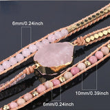 Pink Quartz Leather Wrap Bracelet Women