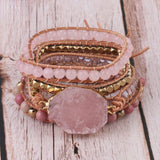 Pink Quartz Leather Wrap Bracelet Women