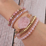 Pink Quartz Leather Wrap Bracelet Women