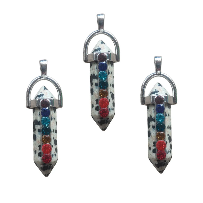 Natural Crystal Stone Hexagon Prism 7 Chakras DIY Pendulum Necklace