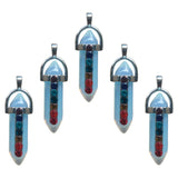 Natural Crystal Stone Hexagon Prism 7 Chakras DIY Pendulum Necklace