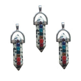 Natural Crystal Stone Hexagon Prism 7 Chakras DIY Pendulum Necklace