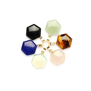 Hexagon Rose Quartz Tiger's Eye Opal Crystal Stone Pendulum Necklace Earrings