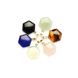 Hexagon Rose Quartz Tiger's Eye Opal Crystal Stone Pendulum Necklace Earrings