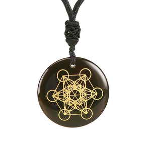 Crystal Stone Metatron's Cube Angel Reiki Energy Necklace