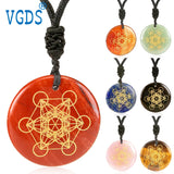 Crystal Stone Metatron's Cube Angel Reiki Energy Necklace