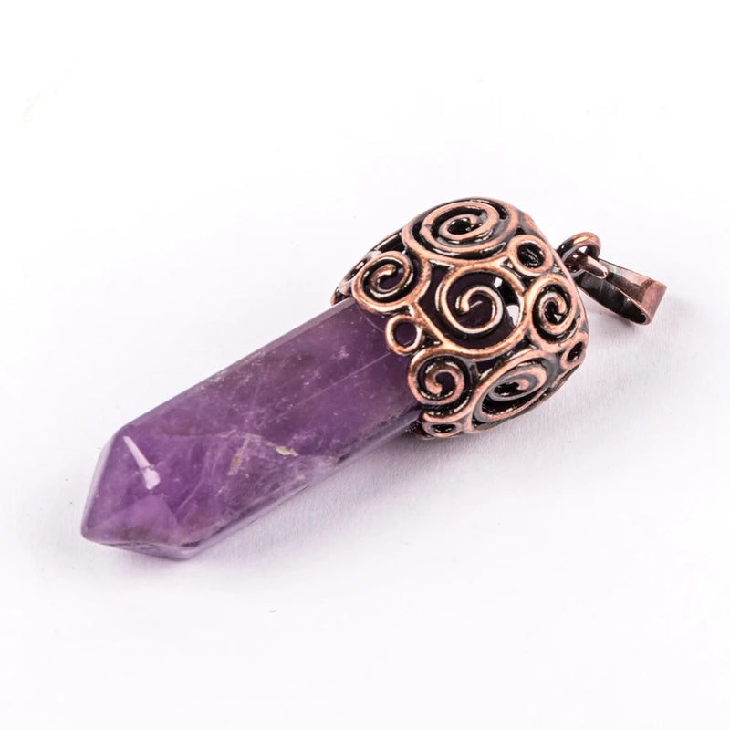 Natural Crystal Stone Pendant Hexagonal Pillar Shape Necklace