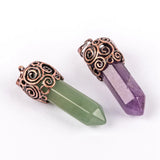 Natural Crystal Stone Pendant Hexagonal Pillar Shape Necklace