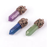 Natural Crystal Stone Pendant Hexagonal Pillar Shape Necklace