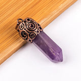 Natural Crystal Stone Pendant Hexagonal Pillar Shape Necklace