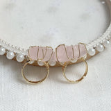 Pink Quartz Crystal Wire Wrap Stone Ring Wedding Party Resizable