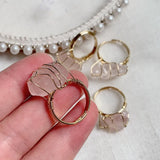 Pink Quartz Crystal Wire Wrap Stone Ring Wedding Party Resizable