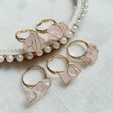 Pink Quartz Crystal Wire Wrap Stone Ring Wedding Party Resizable