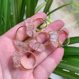 Pink Quartz Crystal Wire Wrap Stone Ring Wedding Party Resizable